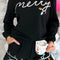 Black Sequin Merry Graphic Pullover and Shorts Outfit