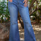 Blue Plus Size Exposed Seam High Waist Flare Jeans