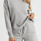 Gray Textured Long Sleeve Top and Drawstring Shorts Set