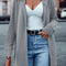 Gray Horizontal Rib Knitted Open Front Hooded Cardigan