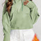 Smoke Green Fleece Lined Zip Up Stand Collar Thumbhole Sleeve Sweatshirt