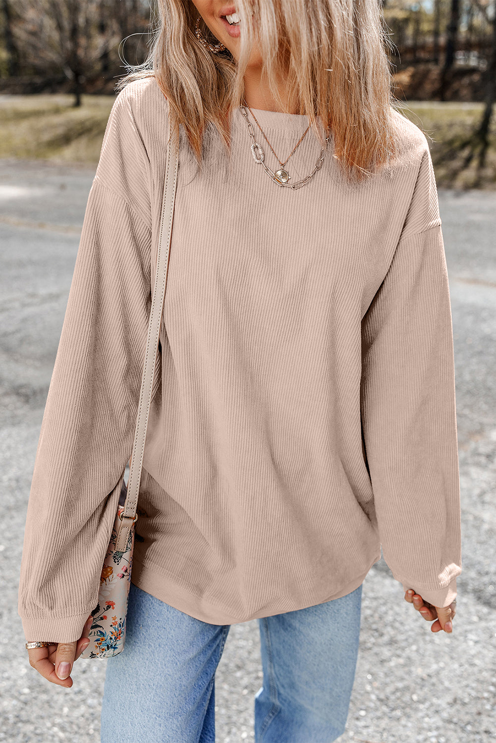 Apricot Ribbed Corduroy Oversized Sweatshirt