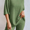 Green Plain Ribbed Loose Fit Two Piece Lounge Set