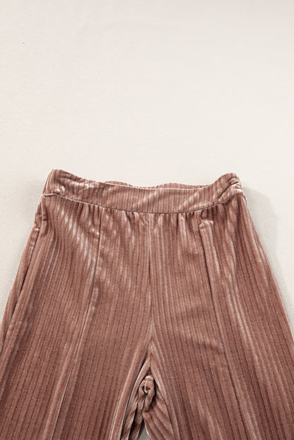 Dusty Pink Solid Color High Waist Flare Corduroy Pants