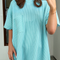 Turquoise Corded Knit Pocketed Loose Fit T Shirt