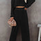 Black Corded Cropped Pullover and Wide Leg Pants Set