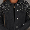 Black Distressed Pearls Star Cropped Denim Jacket