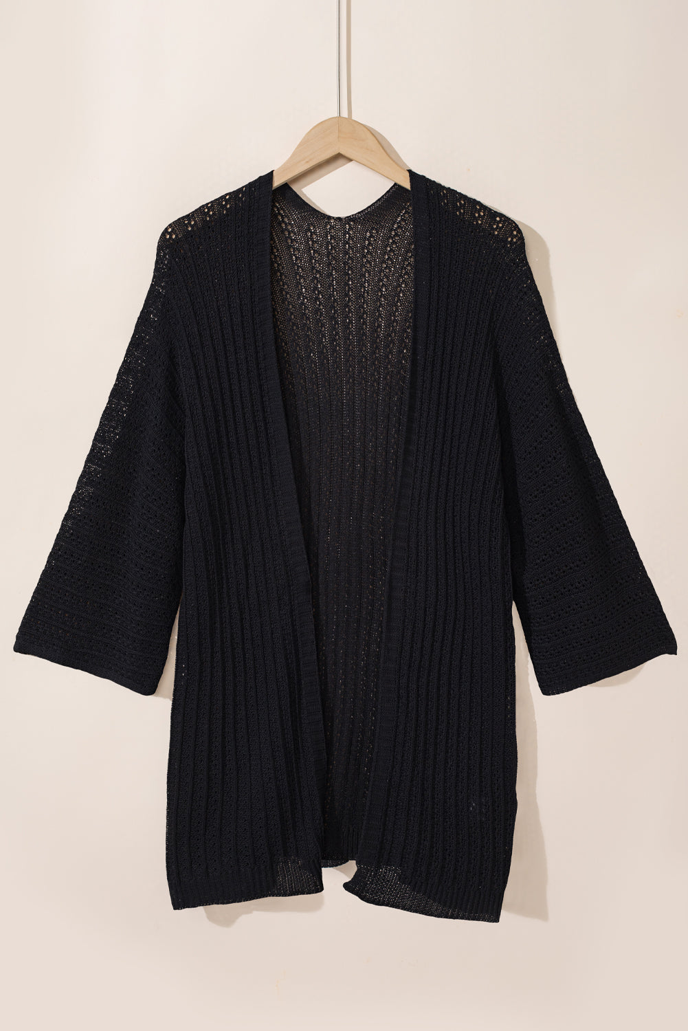 Black Hollow-out Bracelet Sleeve Knit Cardigan