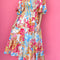 Rose Red Tropical Print Smocked Bodice Puff Sleeve Maxi Dress