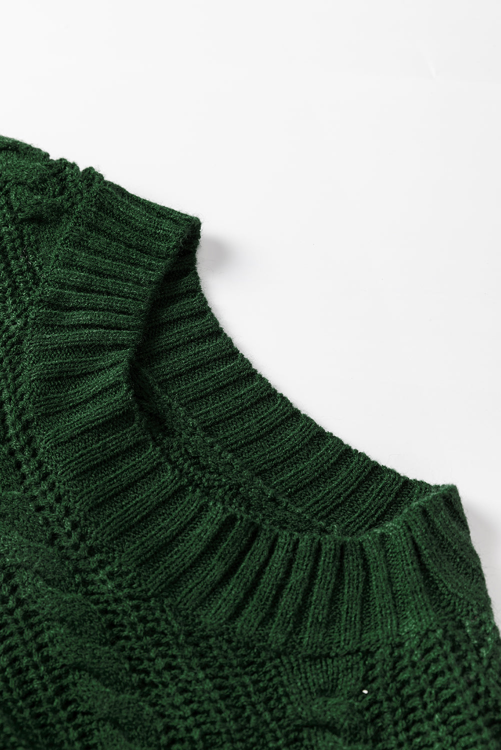 Blackish Green Mock Neck Lantern Sleeve Cable Knit Sweater