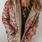 Beige Vintage Paisley Floral Printed Sherpa Lined Hooded Jacket