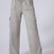 Light Grey Multi Pockets Lace-up High Waist Wide Leg Workout Pants