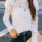 White Floral Lace Mock Neck Puff Long Sleeve Top