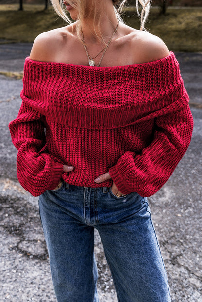 Racing Red Off-the-shoulder Knit Sweater