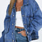 Blue Chest Pockets Drop Shoulder Loose Denim Jacket