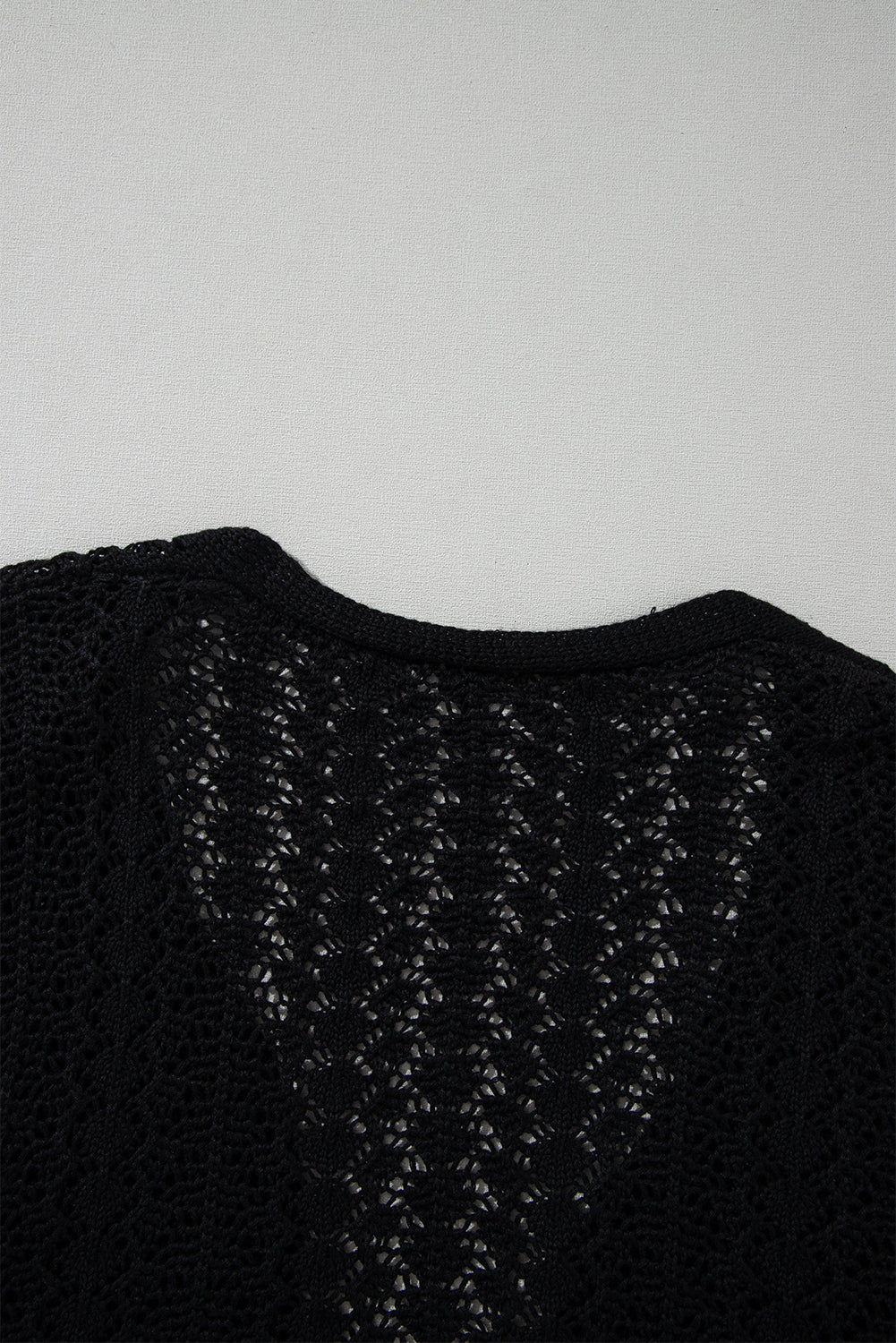 Black Hollow Out Knit Drop Shoulder Open Front Cardigan