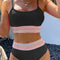 Black Striped Patchwork Spaghetti Strap High Waist Bikini Swimsuit