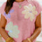 Pink Multi Crochet Flower Knit Short Sleeve Sweater Top