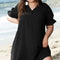 Black Solid Ruffled Puff Sleeve V Neck Plus Size Mini Dress