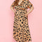 Khaki Leopard V Neck High Waist Buttoned Plus Maxi Dress