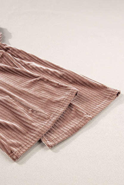 Dusty Pink Solid Color High Waist Flare Corduroy Pants