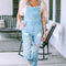 Sky Blue Constructed Bib Pocket Distressed Denim Overalls