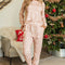 Apricot Christmas Tree Print Loose Fit Two Piece Pajama Set