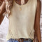 Beige Pointelle Detail Solid Color Knit Sweater Vest