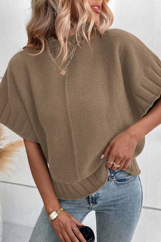 Desert Palm Mock Neck Batwing Short Sleeve Knit Sweater