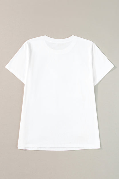 White Flower Applique Round Neck T-shirt