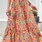 Yellow Boho Floral Print Tiered Long Skirt