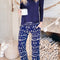 Blue Solid Top and Christmas Pants Two Piece Lounge Set