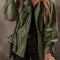 Moss Green Snap Button Zipper Tight Waist Collared Jacket