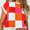 Fiery Red Color Block Cap Sleeve Sweater