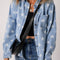 Sky Blue Star Print Light Wash Raw Hem Denim Jacket