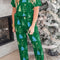 Green Christmas Tree Print V Neck Tee and Pants Lounge Set