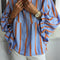 Sky Blue Stripe Crinckled Ruffled Sleeve Button up Loose Shirt