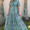 Sky Blue Paisley Print Boho Holiday Ruffle Tiered Maxi Dress