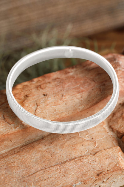 White Stretchy Plated Metal Wide Bangle