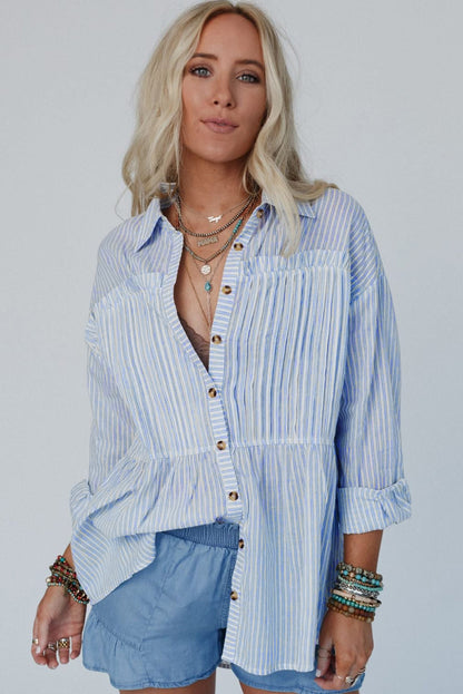 Sky Blue Stripe Striped Buttoned up Long Sleeve Shirt