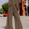 Brown Textured Loose Fit T Shirt and Drawstring Pants Set