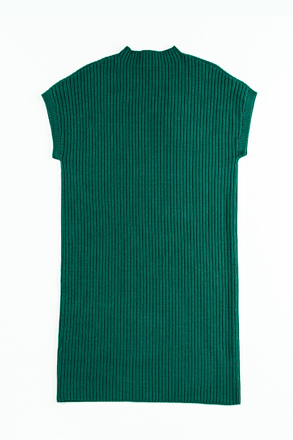 Blackish Green Patch Pocket Ribbed Knit Short Sleeve Sweater Dress