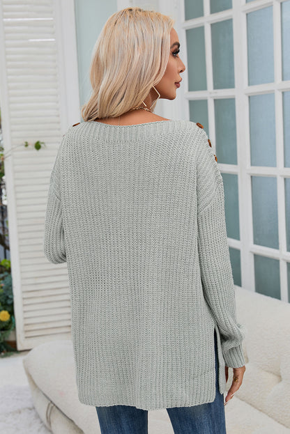 Gray Buttoned Drop Shoulder Oversized Sweater