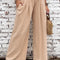 Khaki Smocked Wide Waistband High Waist Wide Leg Pants