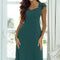 Sea Green Shirred Open Back Sweetheart Neck Ruffled Midi Dress