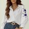 White Floral Embroidered Bracelet Sleeve Shirt