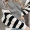 Black white Striped Drop Shoulder Bishop Sleeve Knit Sweater