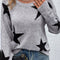 Gray Star Pattern Drop Shoulder Sweater