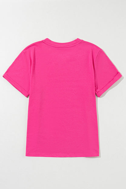 Rose Red Casual Plain Crew Neck Tee