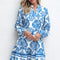 Sky Blue Tribal Print Button Up Notch Neck Loose Mini Dress